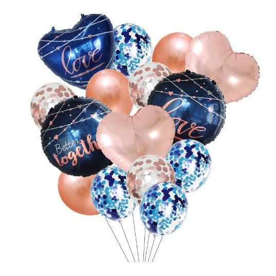 Set 15 baloane pentru Nunta, ANGELBEAR, baloane pentru decor, din folie de aluminiu,  30 x 50 cm, Rose / Albastru